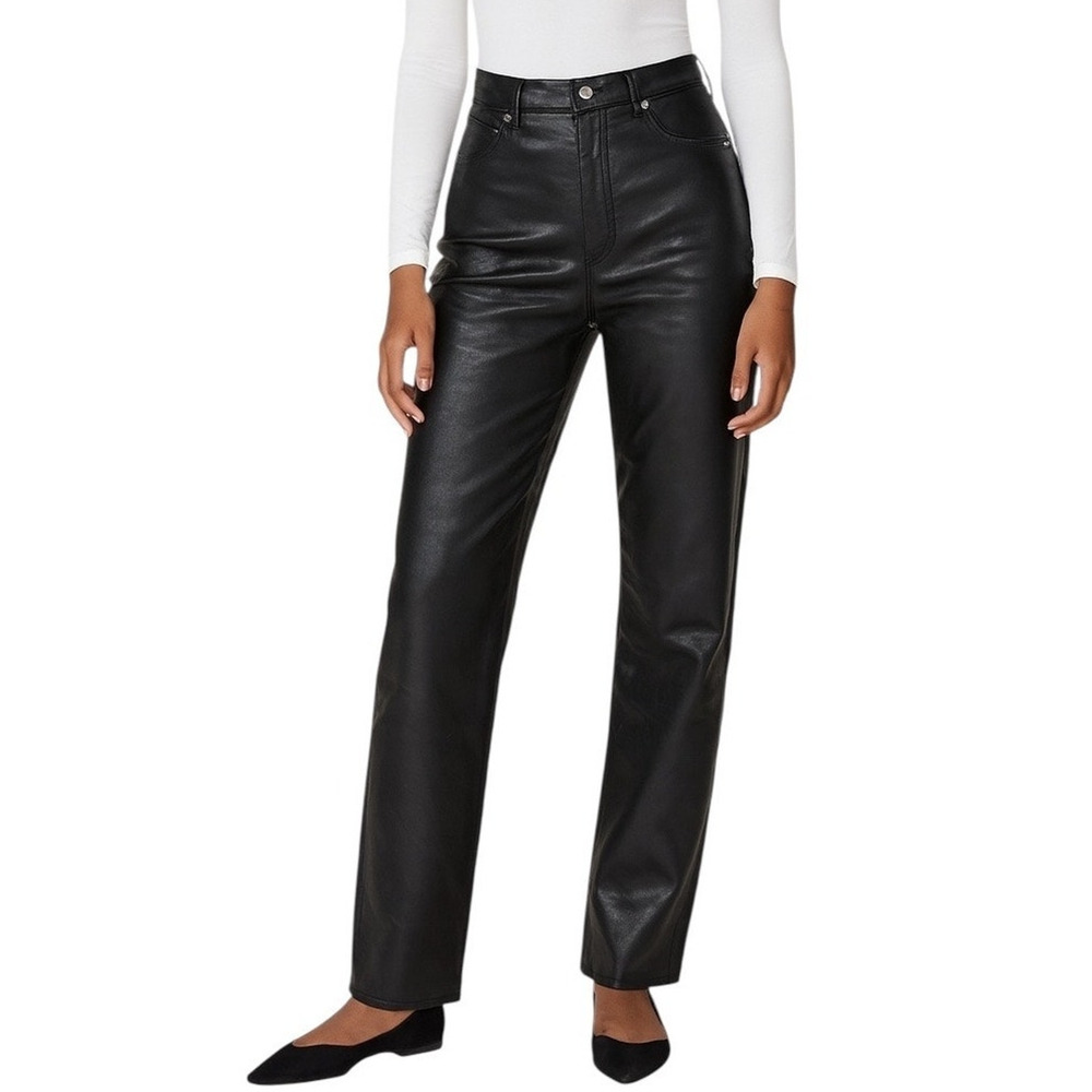 Aritzia Wilfred The Melina Vegan Leather Straight Leg Pants Black High Rise Sz 6